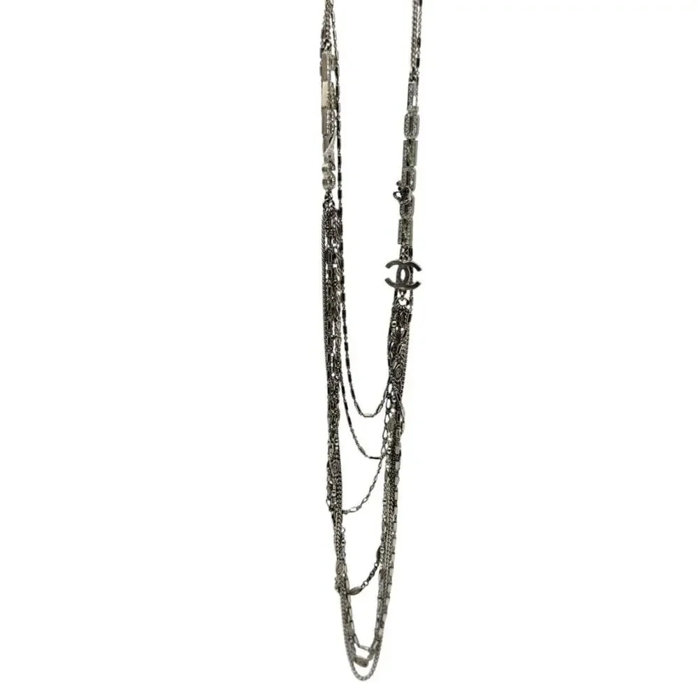 Chanel Silver Multi-Strand “Paris London” Crystal Chain Necklace